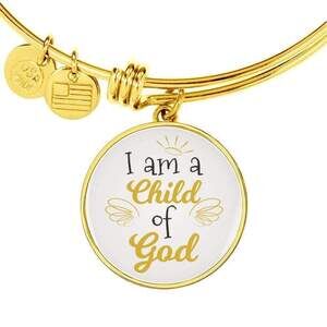 I Am A Child Of God Circle Personalized Engraved Gold Circle Bangle Bracelet Cu